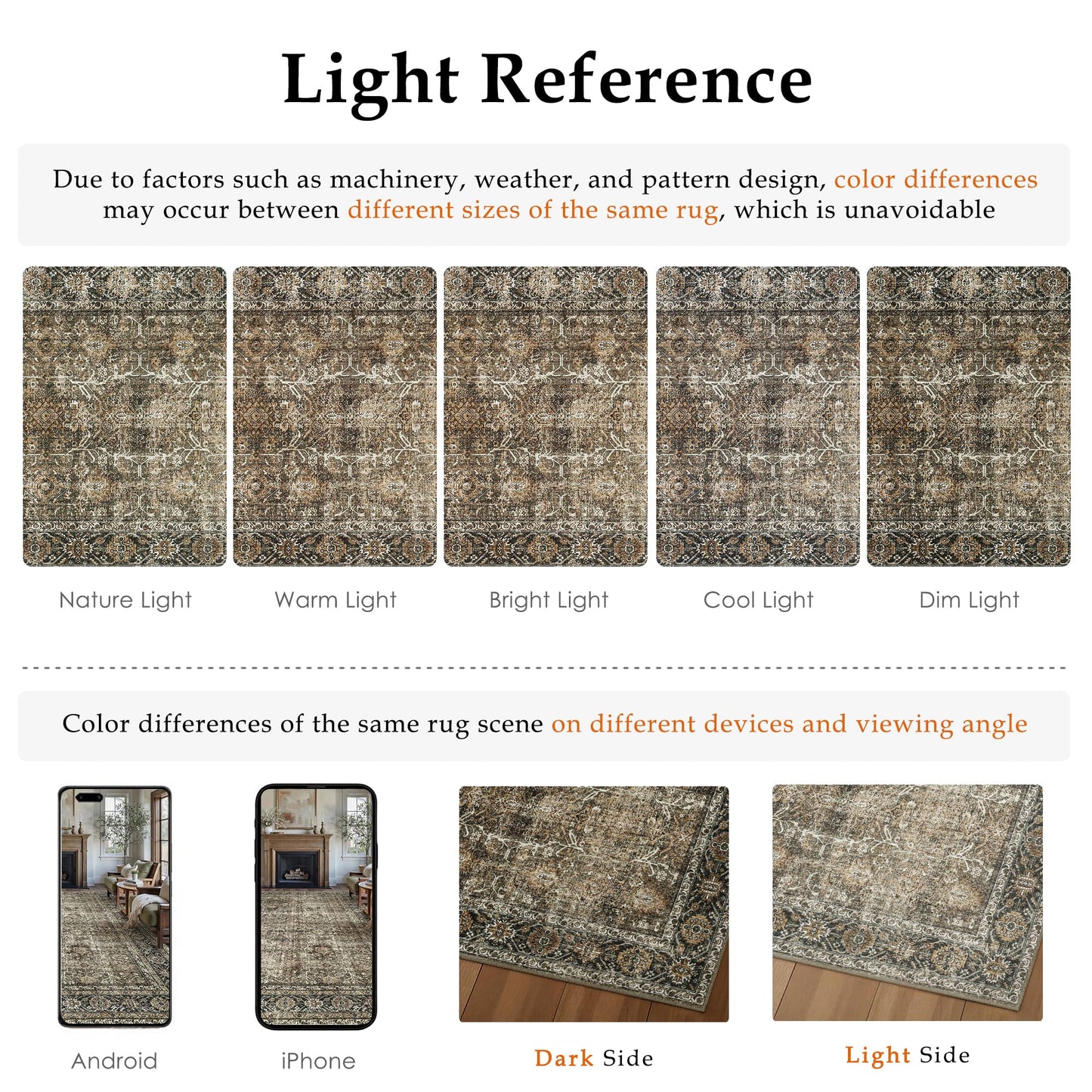 PureCozy Vintage Area Rug 8x10 Brown Washable Living Room Large Carpet Non Slip Bedroom Indoor Office Low Pile Traditional Distressed Retro Accent Rug for Dining Room