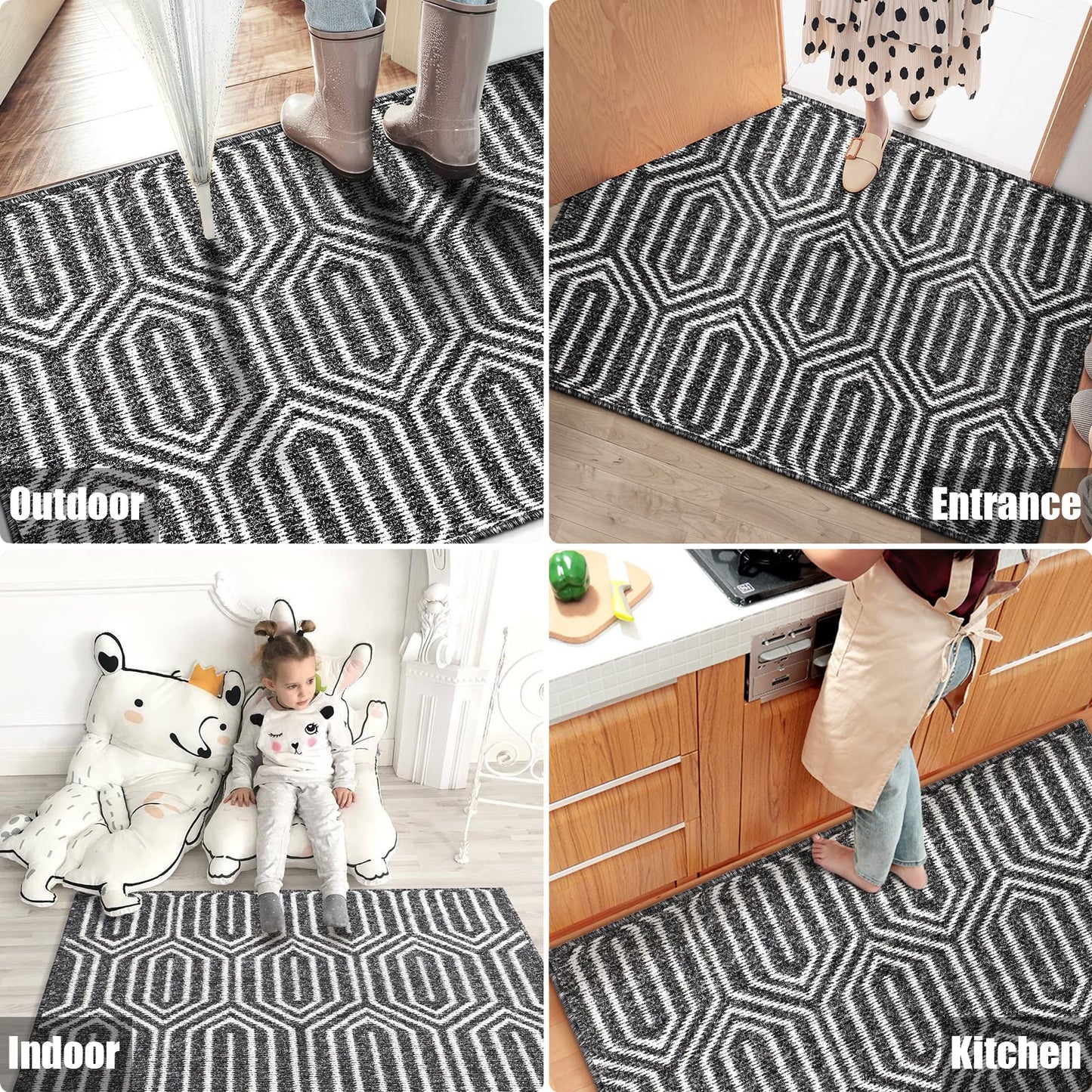 Indoor Doormat 32"x 48", Absorbent Front Back Door Mat Floor Mats, Rubber Backing Non Slip Door Mats Inside Mud Dirt Trapper Entrance Door Rug Carpet, Machine Washable Low Profile-Black Time Cloister