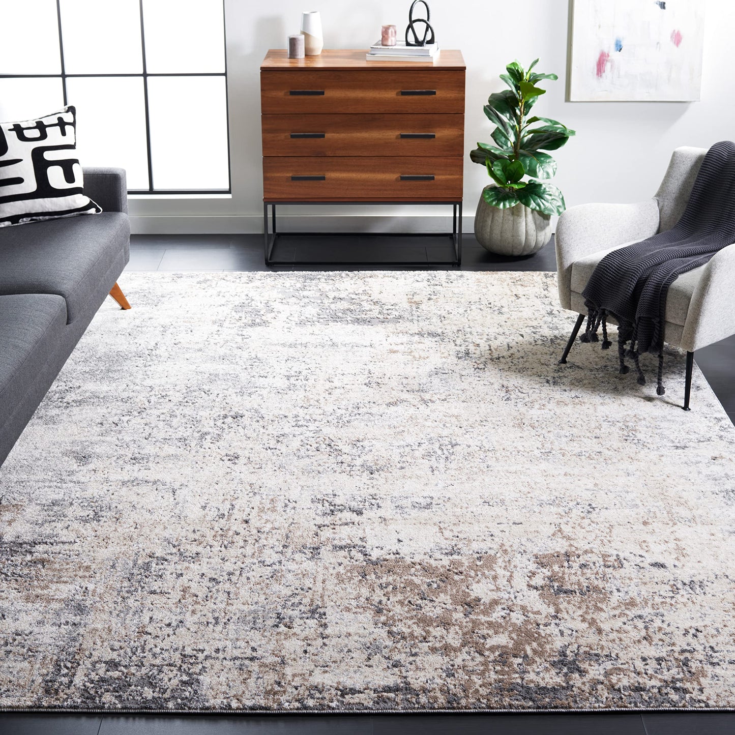 SAFAVIEH Aston Collection 10' x 14' Ivory/Grey ASN705A Modern Abstract Non-Shedding Living Room Dining Bedroom Area Rug