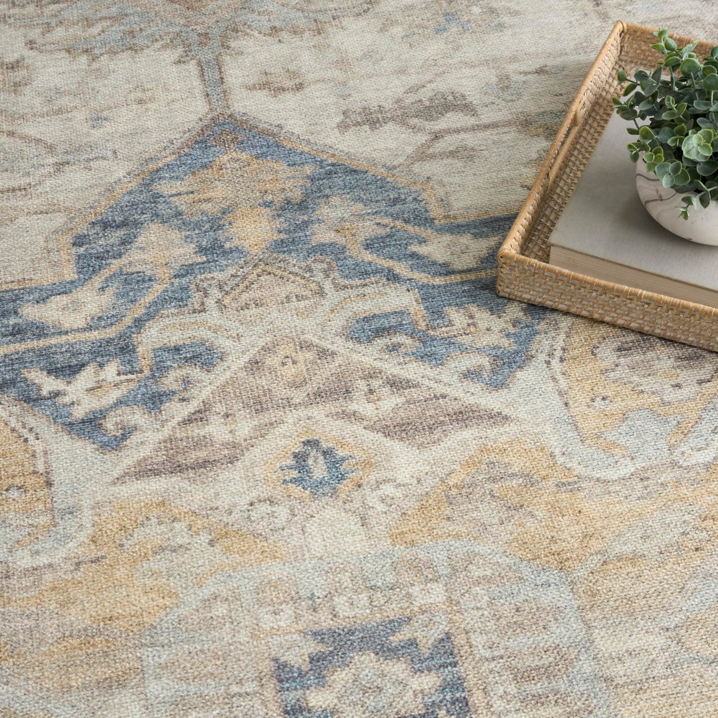 Nourison Home Vintage Washables Blue Green 5'3" x 7'3" Area Rug - Easy Clean, Non Shedding, Bed Room, Living Room, Dining Room, Kitchen (5' x 7')