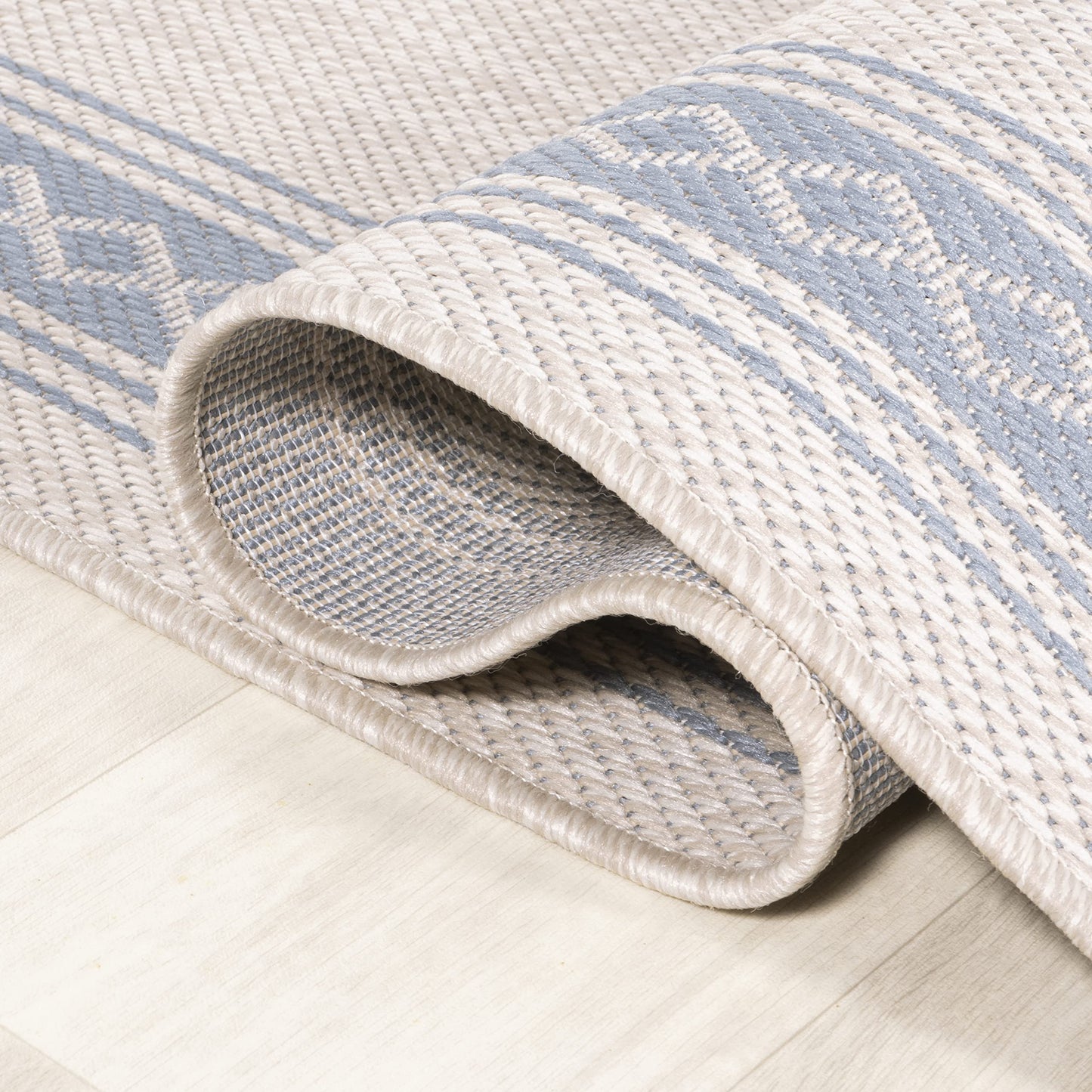 JONATHAN Y Diamond Border Indoor Outdoor Area Rug 3X5 Cream/Blue, Lucia Classic for Backyard, Patio, Porch, Easy-Cleaning, High Traffic, Pet-Friendly, Non-Shedding (SMB207A-3)