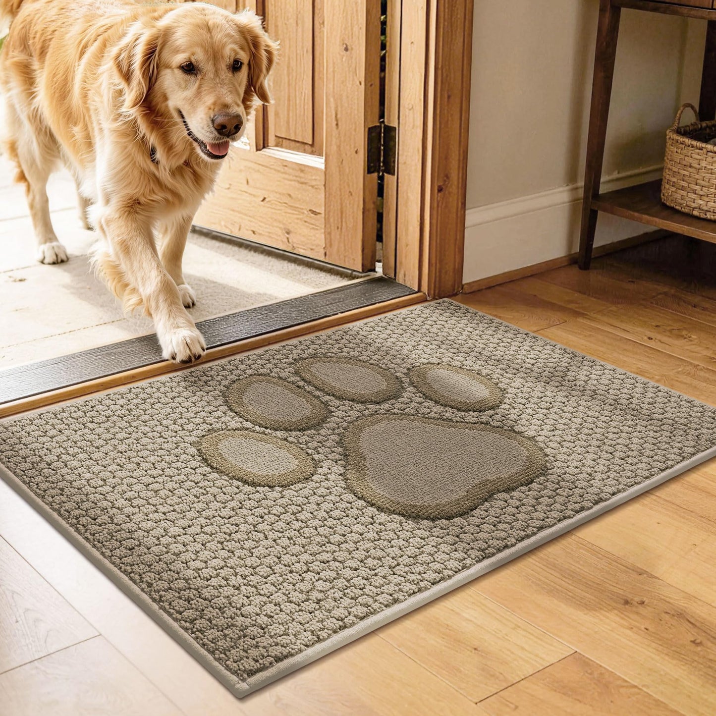 Bald Eagle Grip Dog Paw Doormats 20''x32'' for Dirty Paws, Washable Entryway Rugs Floor Mats Dirt Trapper with TPR Backing, Absorbent Low Profile Door Mat for Front Door, Hallway, Entryways, Beige