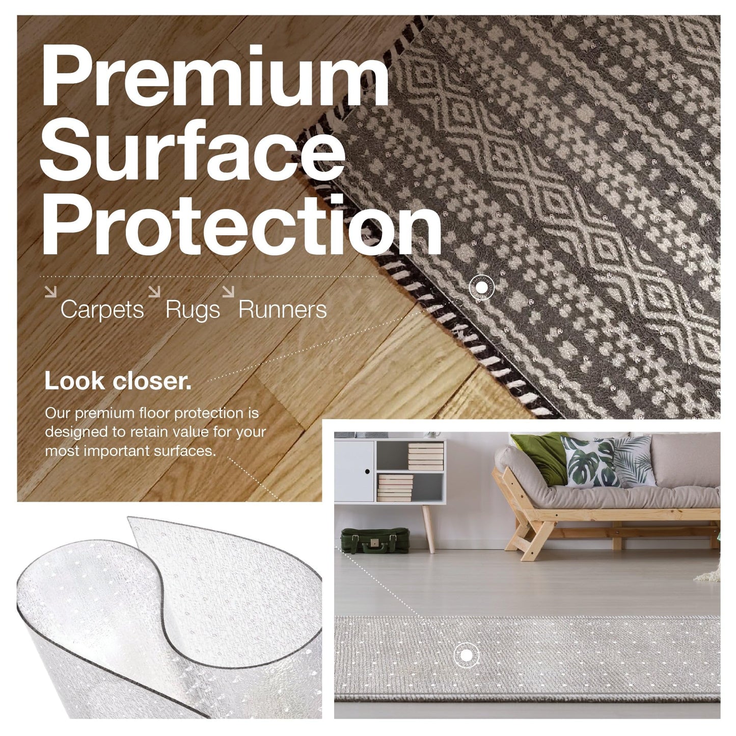ExactMade - Clear Carpet Runner, USA Made, Safe, 24 x 36 Inch, 2mm Thick Cleated Vinyl, Clear Floor Runner Roll for Carpet Protection, Plastic Area Rug for Doorway Floor