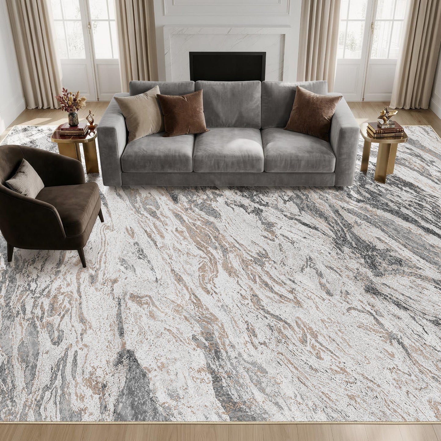Micgeek Area Rugs for Living Room: 9X12 Abstract Washable Rug Modern Neutral Large Soft Stain Resistant Non-Slip for Bedroom Dining Room Indoor Home Office Carpet - Taupe