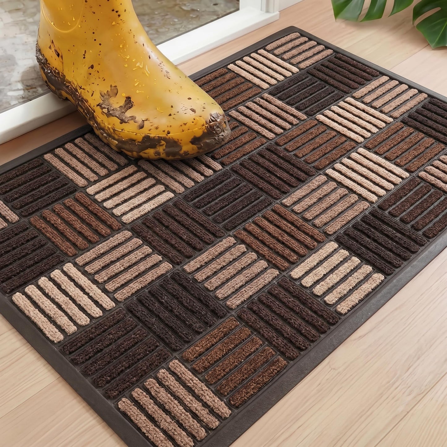 AMARU DOOR MATS - Welcome Mat for Front Door, Non-Slip, Sq Brown, 17x29in