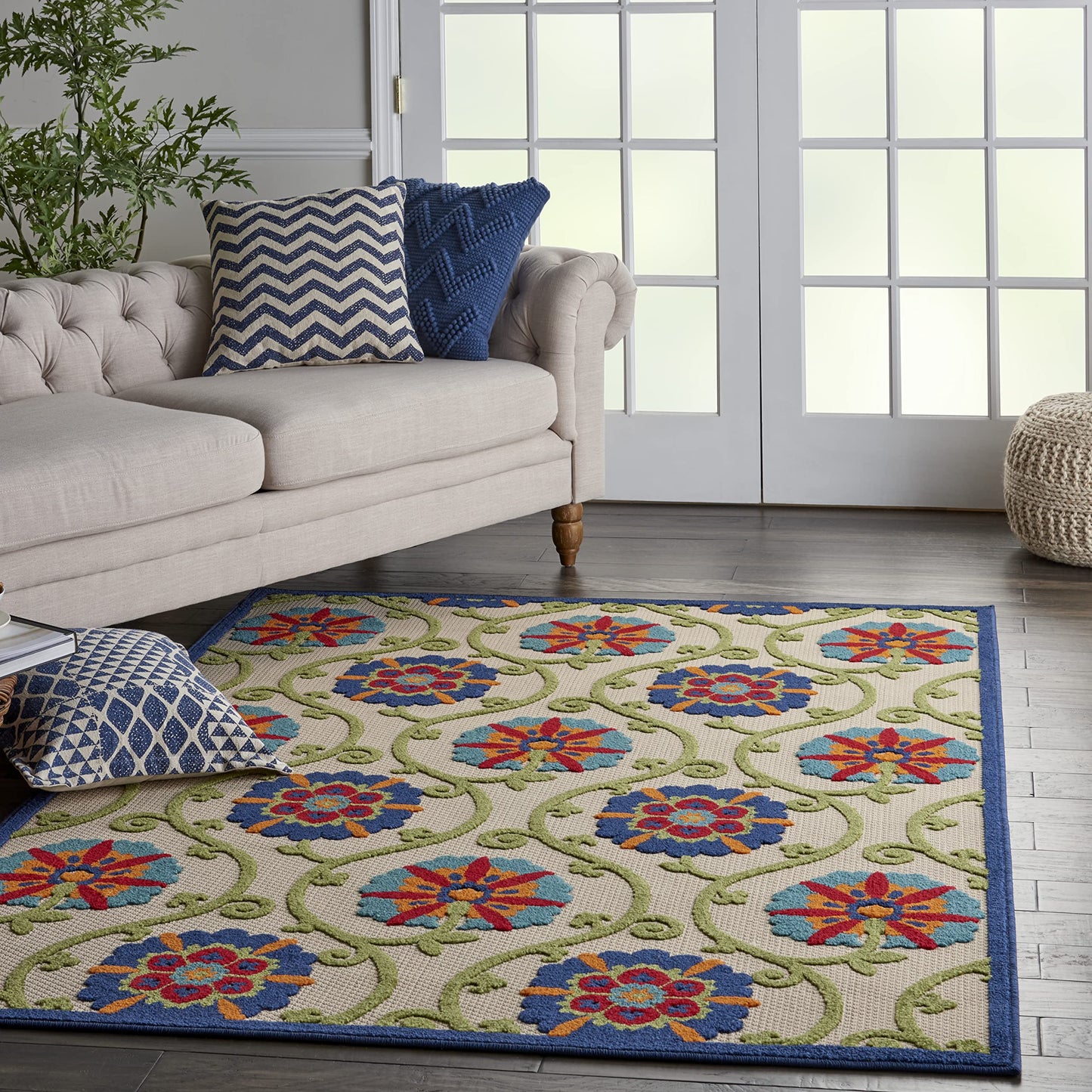 Nourison Home Aloha Blue Multicolor 3'6" x 5'6" Area Rug - Easy Clean, Non Shedding, Bed Room, Living Room, Dining Room, Kitchen (4' x 6')