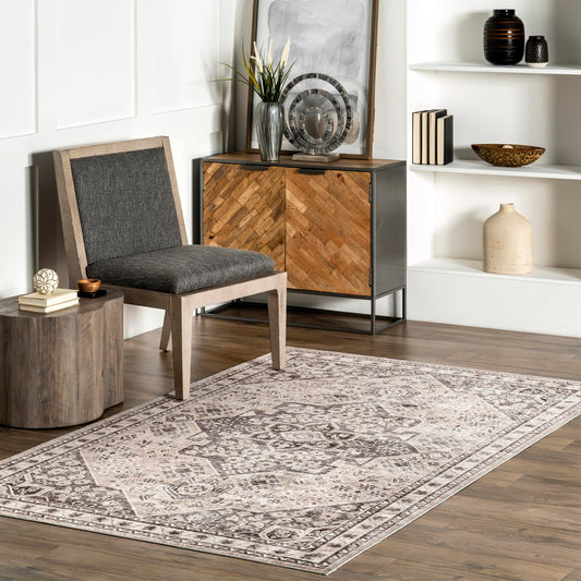 Nuloom Splashguard Eira Taupe/Ivory, 6' x 9', Vintage, Soft and Cozy, High Traffic, Stain Resistant, Easy Clean, Durable, Machine Washable Area Rug for Bedroom, Living Room, Dining, Den, Foyer