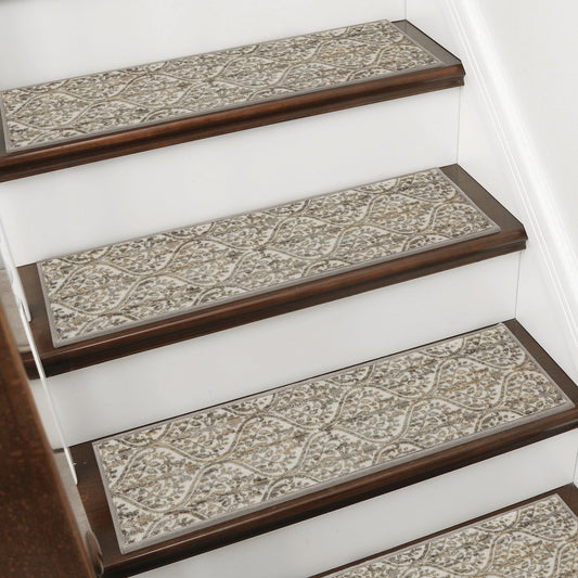 BEQHAUSE Stair Treads for Wooden Steps Non-Slip Machine Washable Carpet Stair Treads 8"X30" Soft Indoor Stair Runner for Kids Elders and Pets, 100% Polyester, TPE Backing, 4pcs, Beige/Malt Yellow