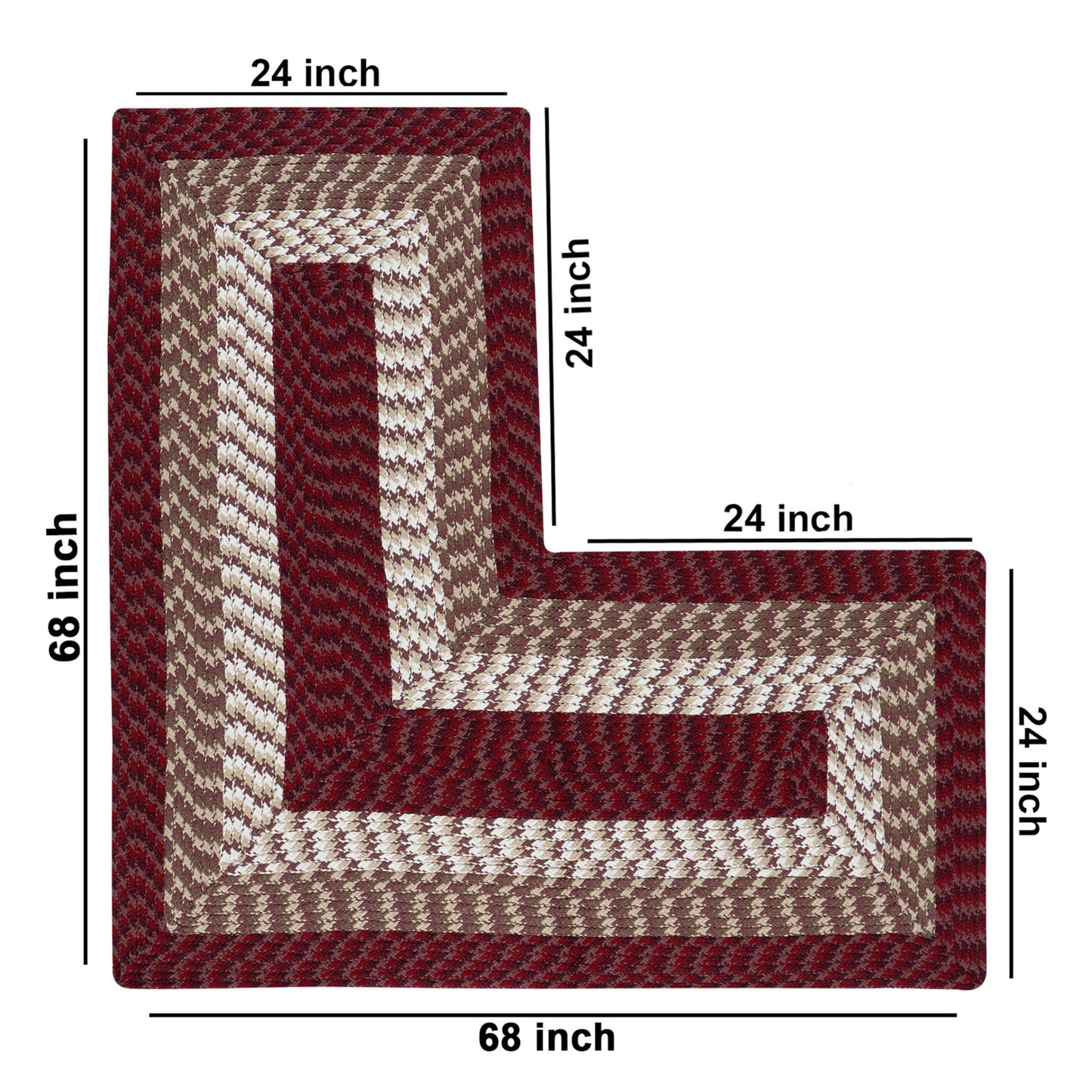 Better Trends Braided-Rugs, Alpine Braid Collection - Durable, Spot Clean, Reversible Indoor Utility-Rug, 100% Polypropylene-Rugs, Vibrant Color, 24" x 68" x 68" L-Shape-Rugs, Burgundy Stripe