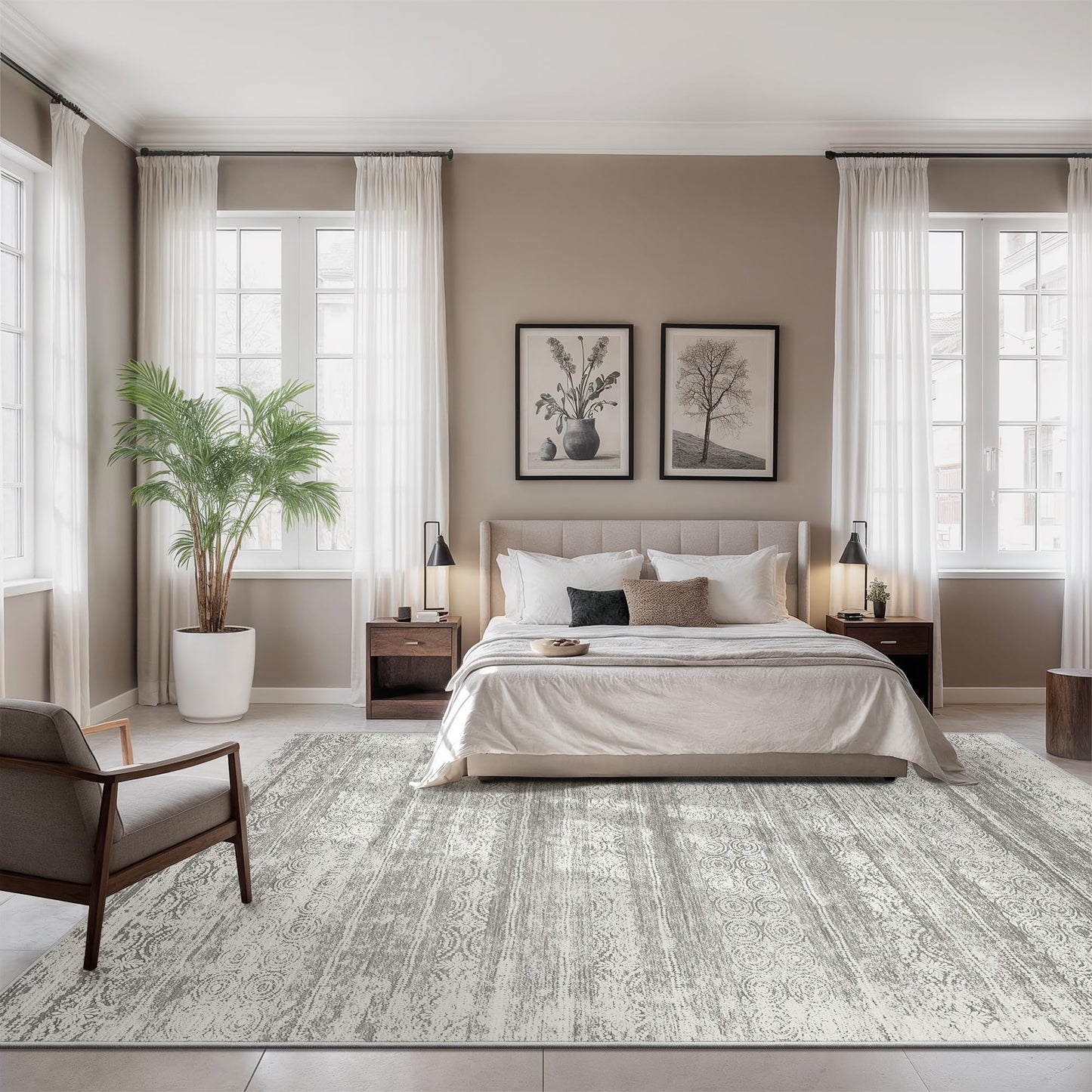 Washable Rugs 8x10 for Living Room - Stain Resistant Non-Shedding Modern Abstract Area Rug, Soft Thin Indoor No Slip Carpet for Bedroom, Dining Table, Home Office - Charcoal Grey (8'x10')