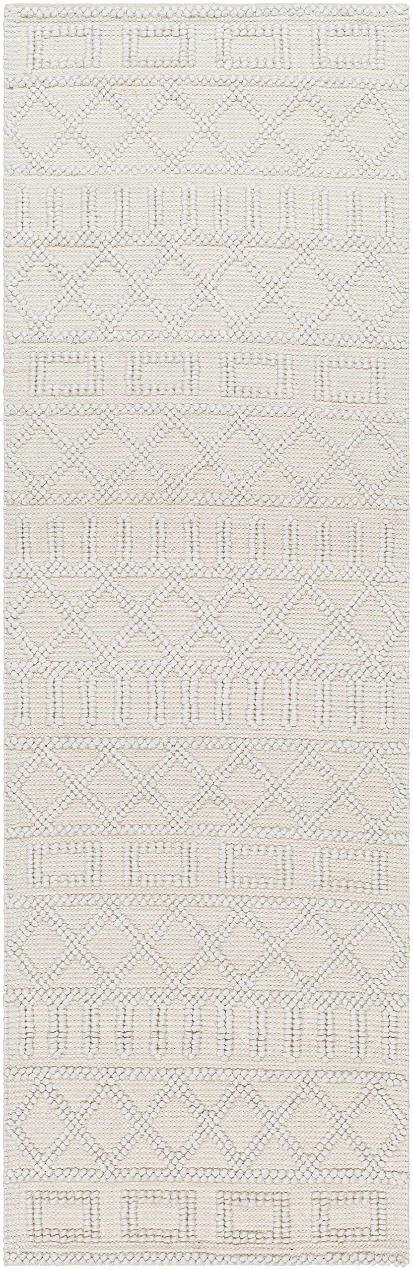 Hauteloom Canta Recycled Material Area Rug - Geometric Diamond Trellis Lattice Greek - Bohemian Transitional Modern Contemporary Farmhouse - Beige, Ivory, Cream, Neutral, Off - 27" x 45"