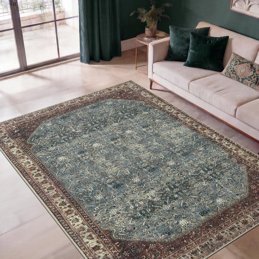 Keen Home Design 5x7 Rug - Machine Washable Area Rug with Non-Slip Backing, Ideal for Living Room, Dining Room, Bedroom - Vintage, Easy Clean, Durable, Low Pile Rug - (5' x 7')
