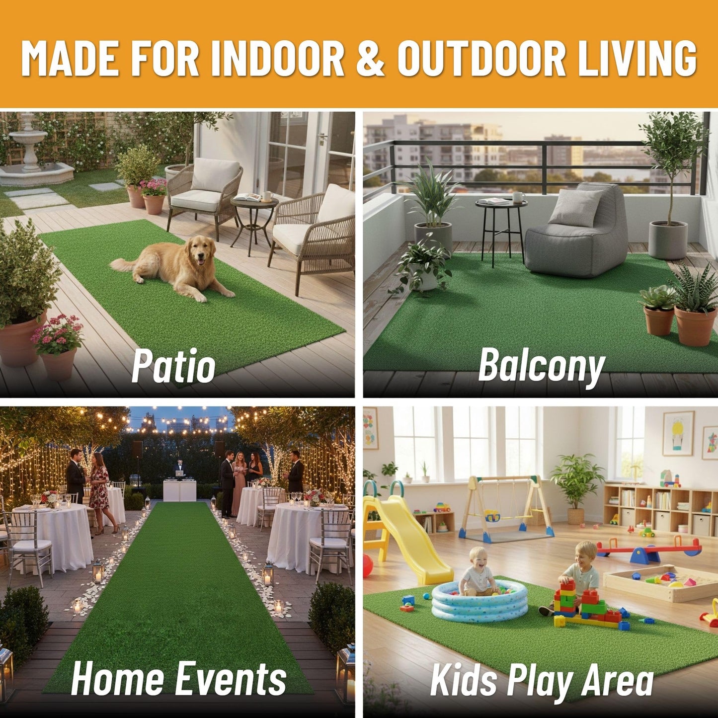 Ottomanson Artificial Grass Outdoor Runner Rug 2'7" x 10' – Waterproof Astro Turf with Drainage Holes – Patio & Lawn Decoration, Easy-Clean Dog Grass Mat