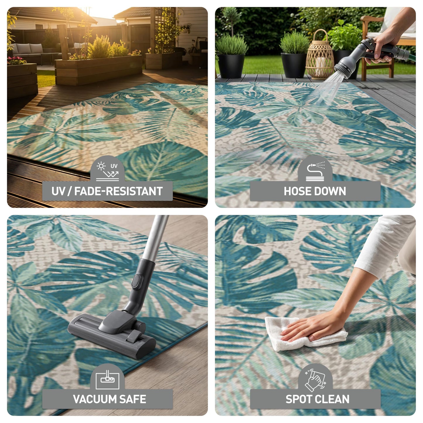Rugshop Blue Contemporary Tropical Floral Indoor/Outdoor Area Rug — Weather Resistant for Living Room, Dining Room and Bedroom, 5'3" x 7'
