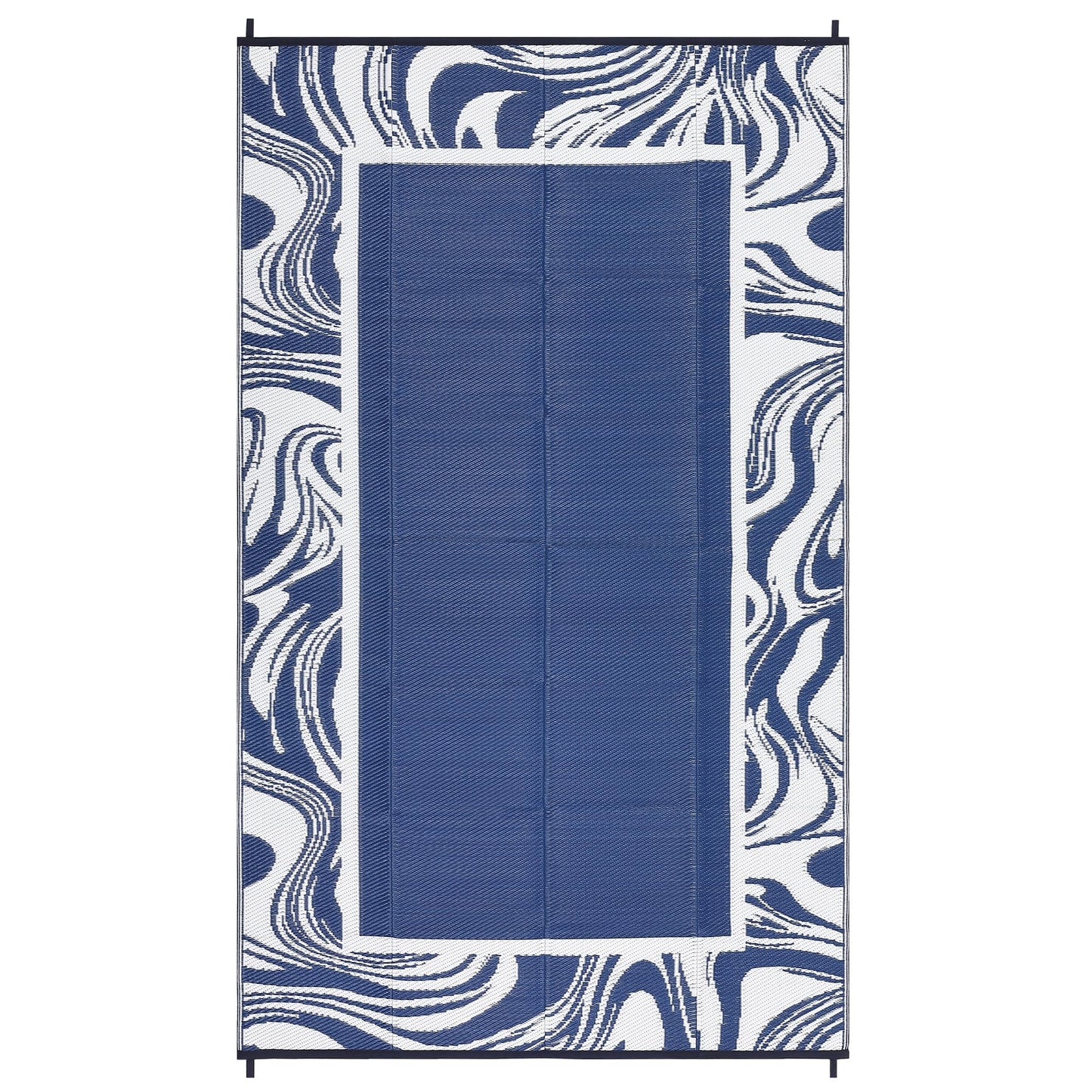 Garvee Outdoor Rug 5x8 Modern Bordered Camping Rug Foldable Plastic Straw Rugs Waterproof Abstract Reversible Large Outdoor Carpet for Patio, RV, Deck, Balcony, Backyard, Picnic, Beach, Clover,Navy