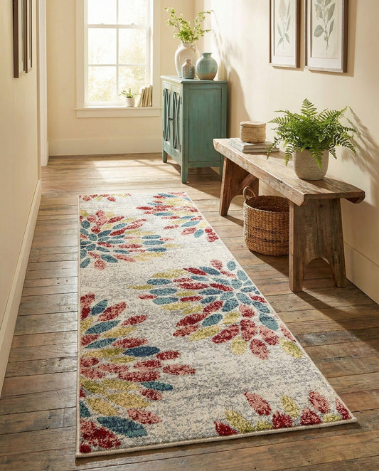 Rugs.com - Charleston Rug – 6 Ft Runner Multi Modern Floral Easy-Clean Rug – Perfect for Hallways, Kitchens, and Entryways