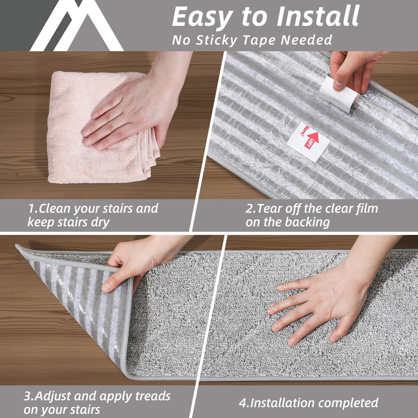 COSY HOMEER Edging Stair Treads Non-Slip Carpet Mat 28inX9in Indoor Stair Runners for Wooden Steps, Edging Stair Rugs for Kids and Dogs, 100% Polyester TPE Backing (15pc, Grey)