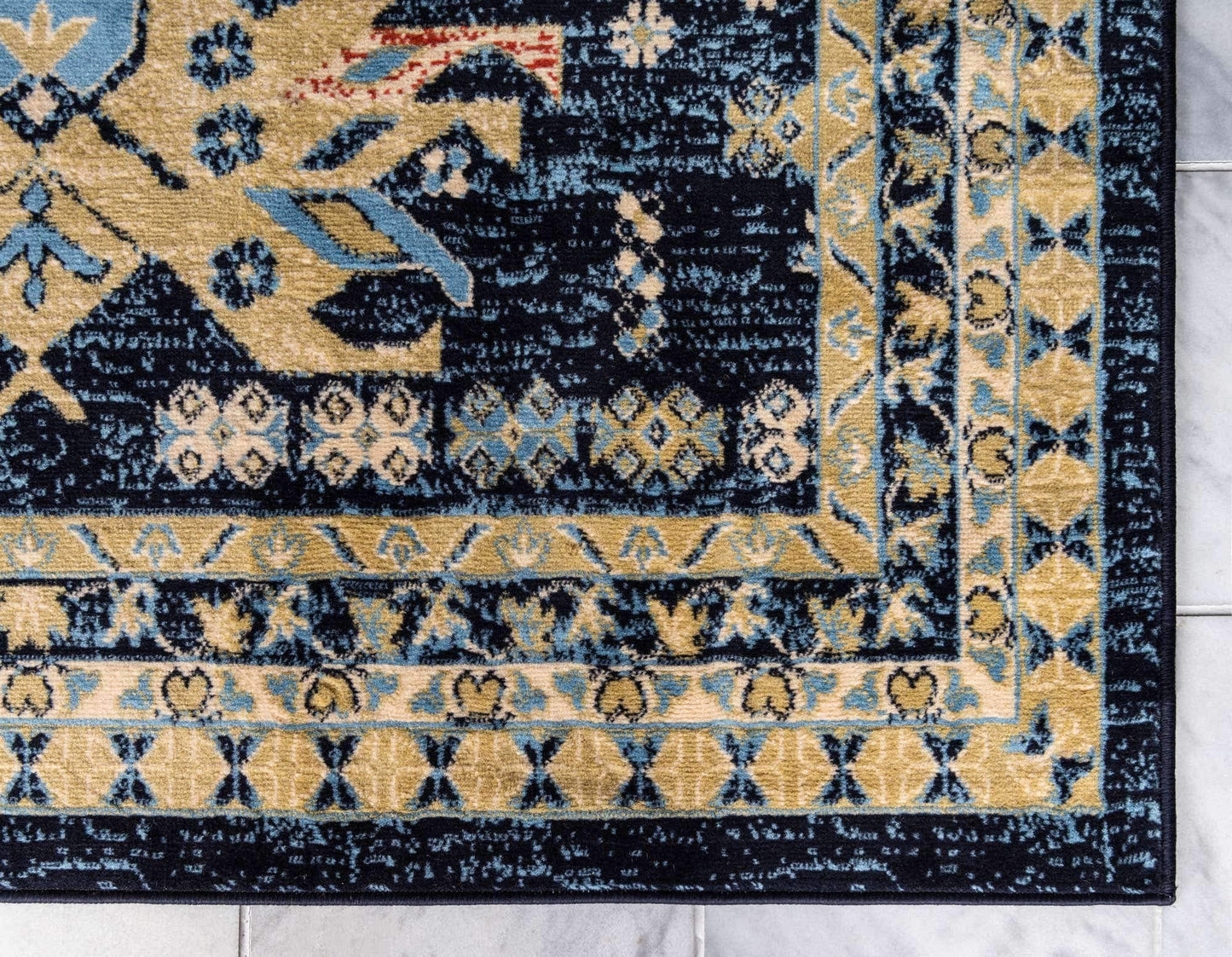 Unique Loom Taftan Collection Border Geometric Tribal Inspired Design Area Rug (8' 0 x 10' 0 Rectangular, Navy Blue/ Gold)