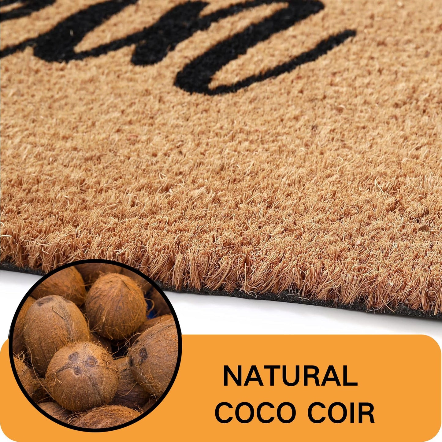 Halloween Decor Doormat Combo Set, Welcome Ghost Coco Coir Welcome Mat + 28" x 43" Orange and Black Plaid Rug, Autumn Halloween Front Porch Entryway Decor Floor Mat