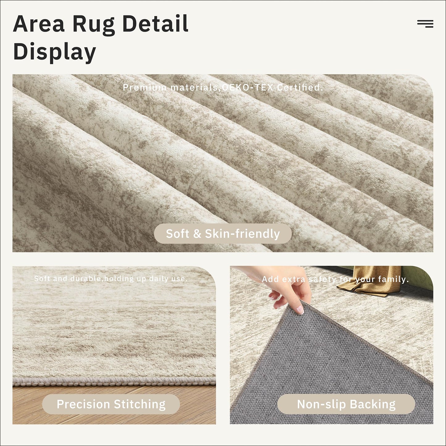 Soalmost 8x8 Beige Round Rug 8ft Living Room Circle Rug Vintage Round Area Rug Non Slip Indoor Carpet for Apartment