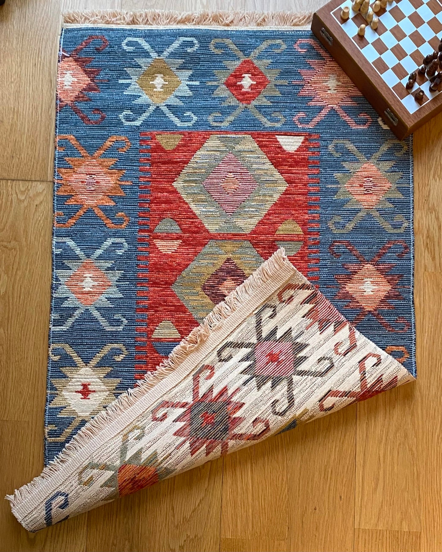 Secret Sea Collection: Modern Kilim Series Small Area Rug, Washable, Reversible, Cotton (2 x 3 feet, Antique Birds)