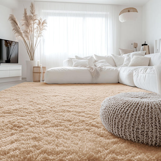 OLANLY 8x8 Machine Washable Large Area Rugs for Living Room, Bedroom, Soft Fluffy Shaggy Bedside Rug, Indoor Floor Carpet for Kids Girls and Boys, Dorms, Nursery, Home Decor Aesthetic, Beige