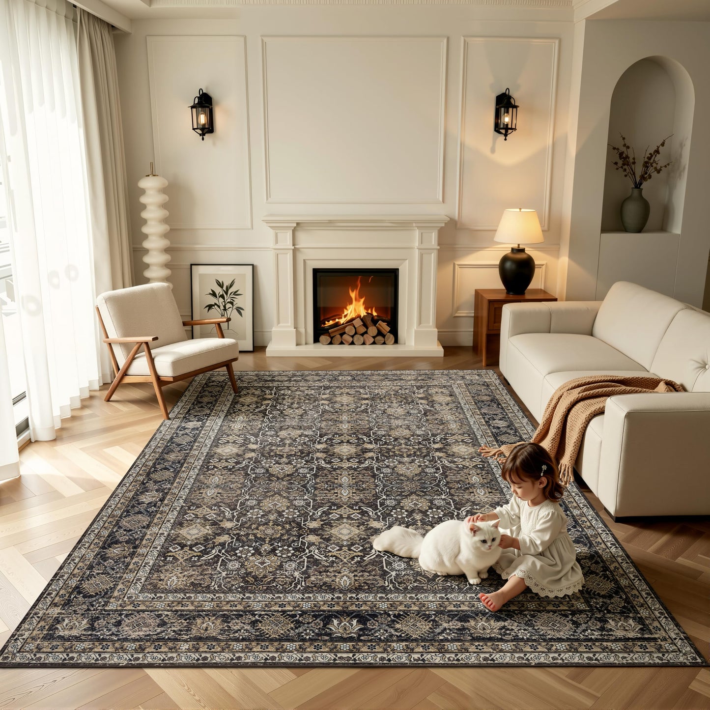 Ruaruarug Area Rug 8'×10', Non Slip Machine Washable Ultra Soft Stain & Fade Resistant, Pet & Kids Friendly, for Living Room/Bedroom/Kitchen/Classroom, Copper