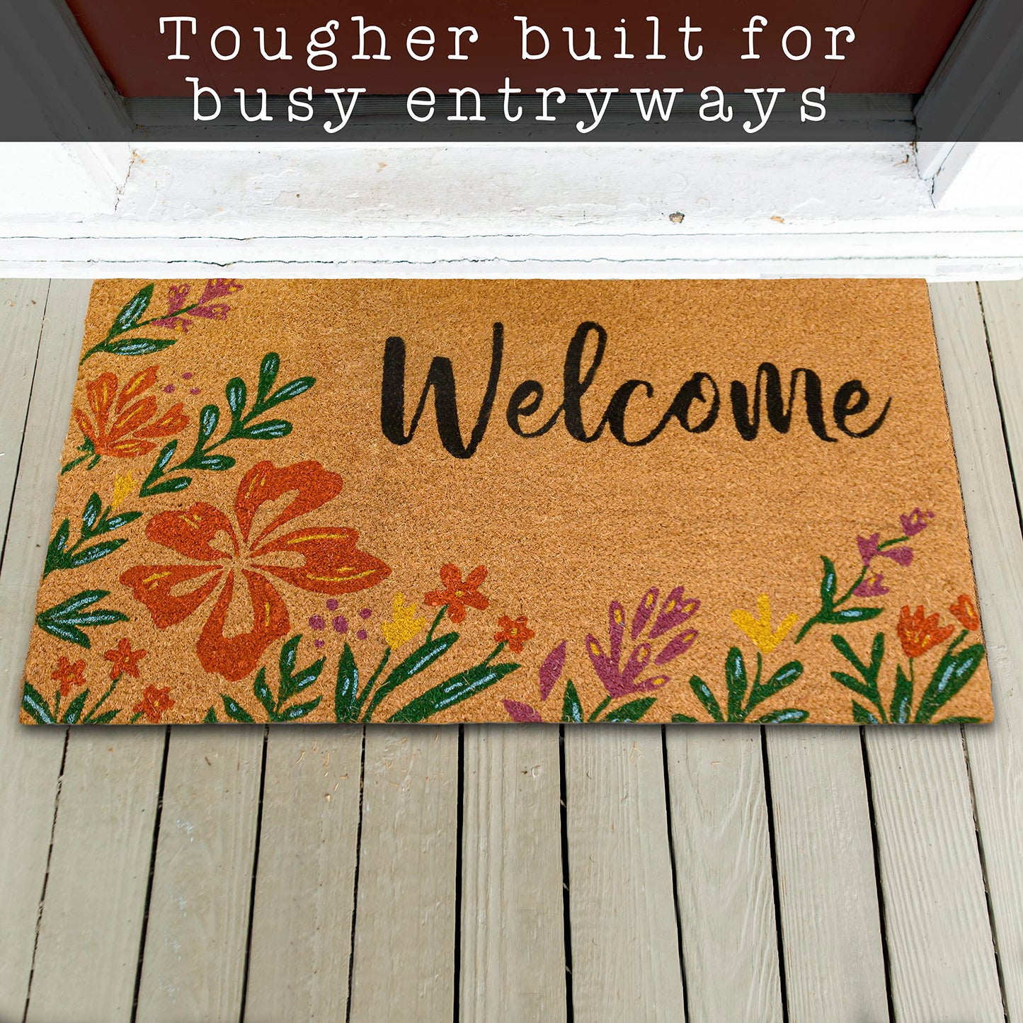 MAINEVENT Flower Door Mat 30x17 Inch, Spring Doormat for Front Door, Summer Door Mat for Covered Outdoor Areas, w/Non-Slip PVC Backing