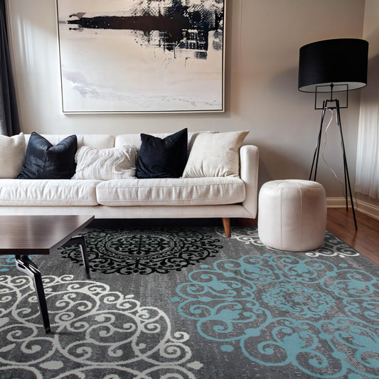 Rugshop Contemporary Modern Floral Carpet Alfombras Perfect for high Traffic Areas of Your Living Room,Bedroom,Home Office,Kitchen Area Rug 5'3" x 7'3" Gray