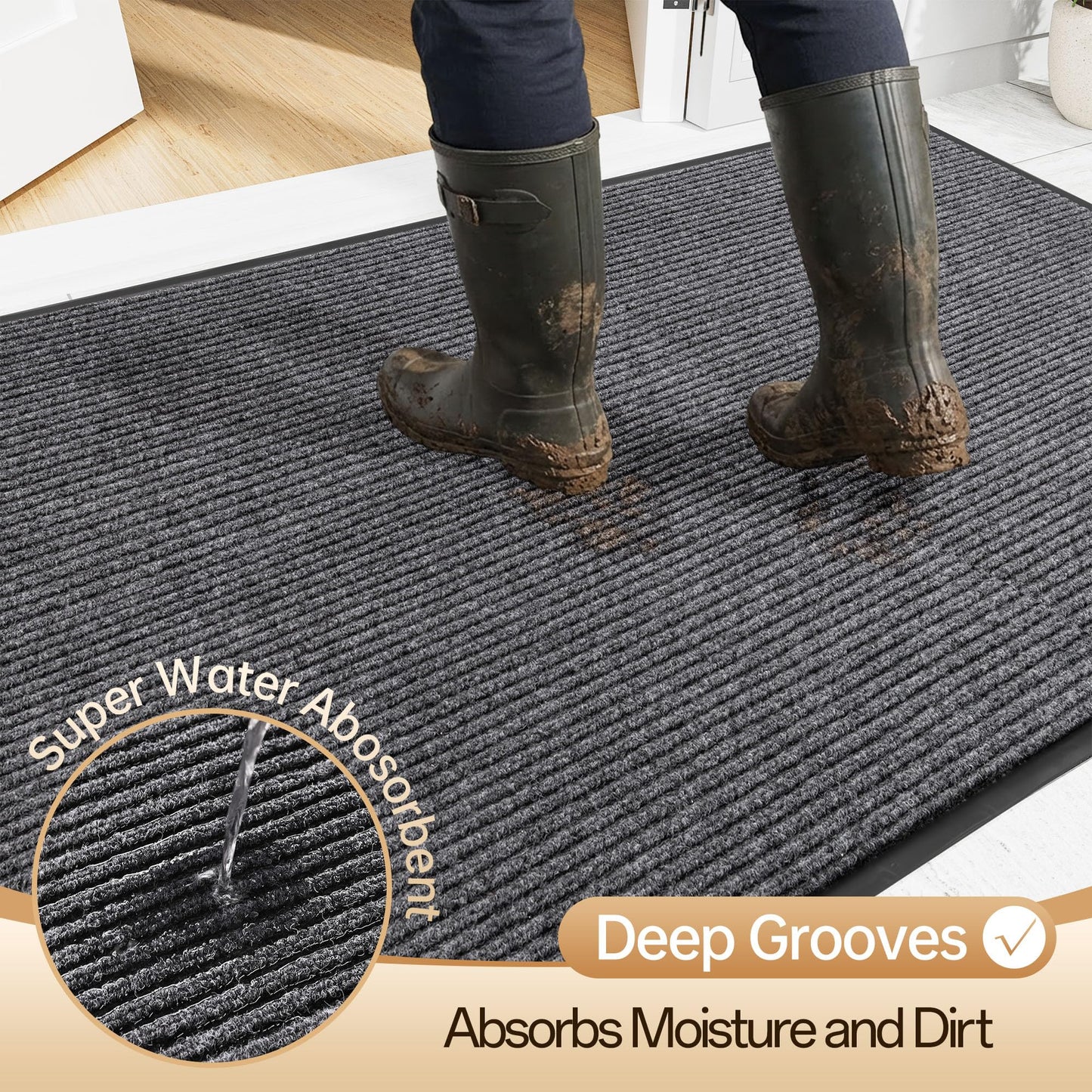 Amyracel Front Door Mat Indoor Outdoor Entrance, 36" x 72" Heavy Duty Commercial Floor Mat, All-Season Waterproof Rubber Back Doormat for Entryway, Fade Resistant, Low Profile, Easy Clean