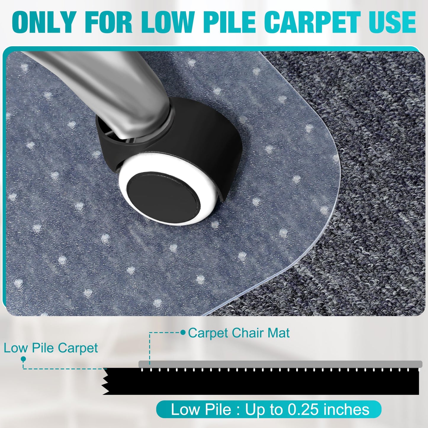 BesWin Office Chair Mat for Carpeted Floors, 60" X 48" Transparent Desk Chair Mat for Low Pile Carpets, Plastic Floor Mat for Office Chair on Carpet for Work, Home, Gaming, Easy Glide (Rectangle)