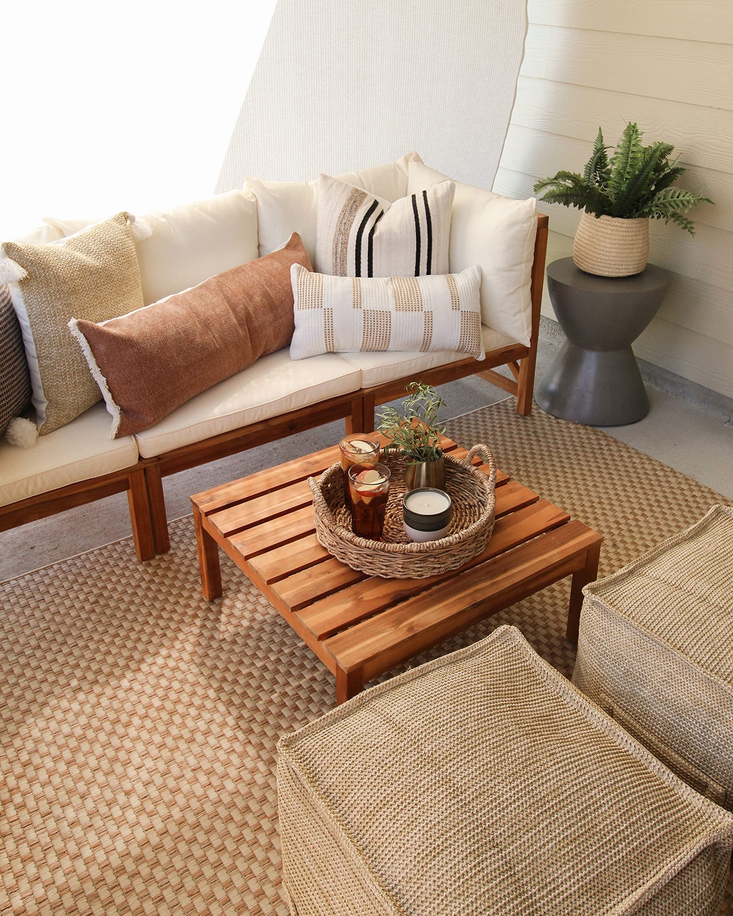 SAFAVIEH Washable Rug Outdoor Courtyard Collection - 6'7" x 9'6", Natural & Cream, Non-Shedding & Easy Cleaning, Ideal for Patio, Backyard, Mudroom (CY8653-03021)