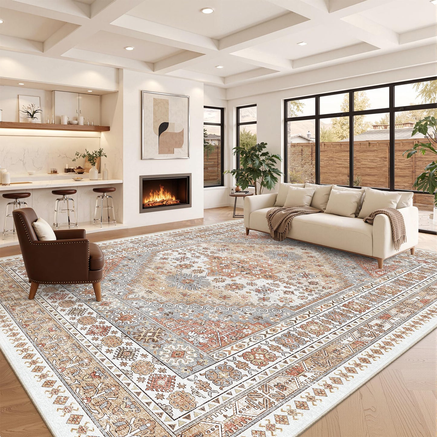 zesthome 10x14 Area Rugs,Stain Resistant Washable Rug,Ultra-Thin Rugs for Living Room,Bedroom,Non-Slip Backing Home Decor Large Area Rug (Orange,10'x14')