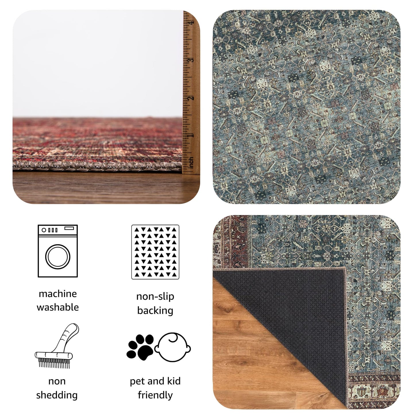 Keen Home Design 3x5 Rug - Machine Washable Entry Rug with Non-Slip Backing, Ideal for Enteryway, Kitchen, Bathroom, Laundry Room - Vintage, Easy Clean, Durable, Low Pile Rug - (3' x 5')