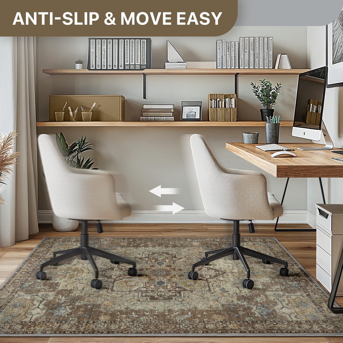 48"x60" Office Chair Mat for Hardwood Tile Floor, Under Desk Carpet Protector for Rolling Computer Chair Mat, Machine Washable Area Rug, Anti-Slip 1/5" Thick Low Pile Thin Vinyl Floor Mat, Brown