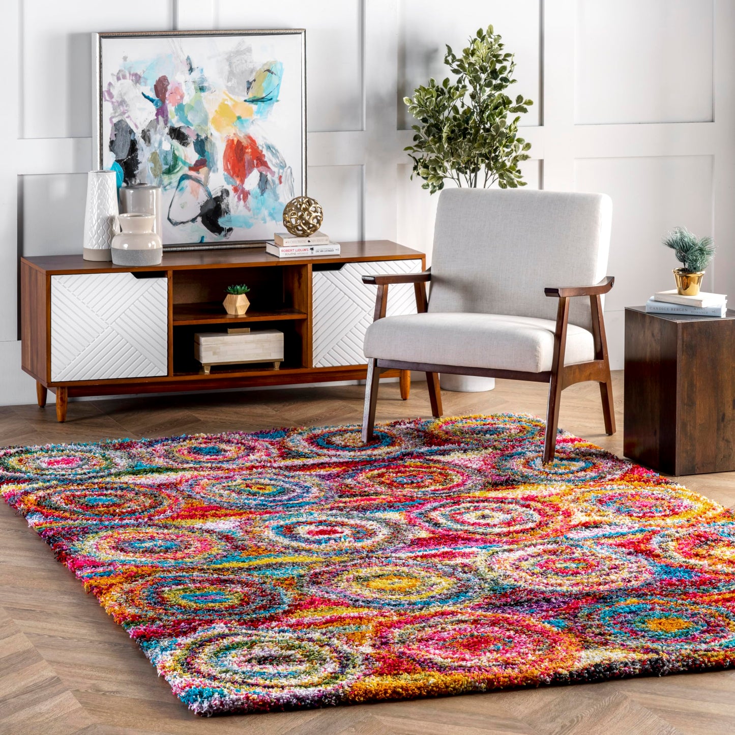 Nuloom Kindra Multicolor/Red, 6'7" x 9', Bohemian Circles, Soft and Cozy, High Traffic, Stain Resistant, Easy Clean, Durable Area Rug for Bedroom, Living Room, Dining Space, Den, Foyer, Entryway