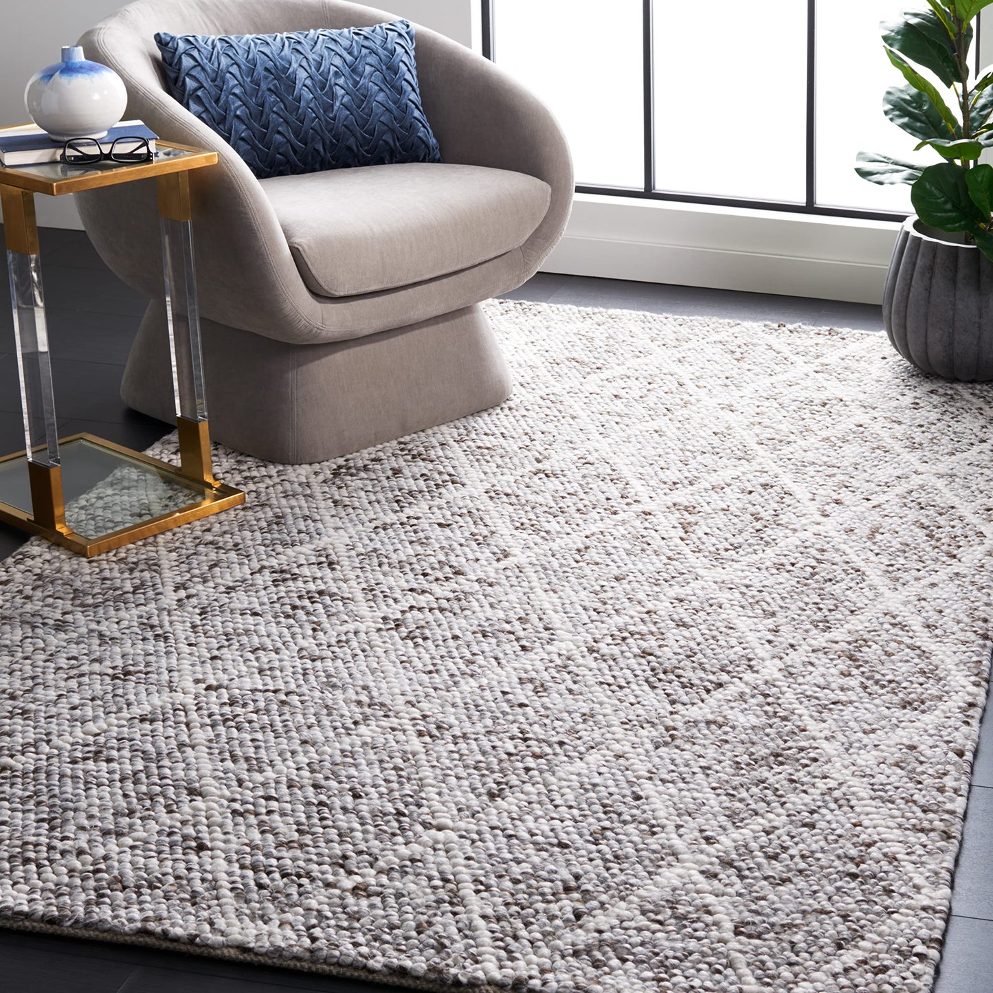 SAFAVIEH Natura Collection Area Rug - 6' x 9', Ivory & Stone, Handmade Moroccan Trellis Cotton, Ideal for High Traffic Areas in Living Room, Bedroom (NAT712A)
