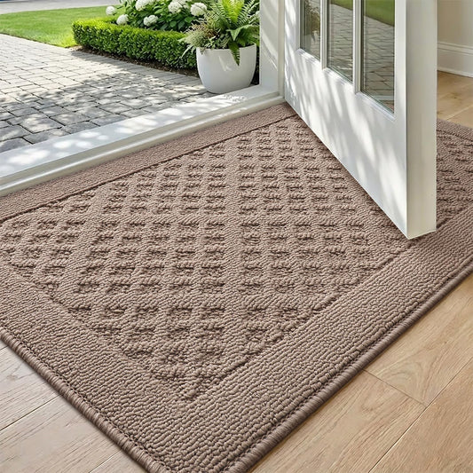 Color&Geometry Indoor Door Mat Absorbent 17"x30", Low Profile Front Door Mat, Non Slip, Easy Clean Entry Rugs for Home Front/Back Entrance/Entry Way, Dark Beige (Rolled-Up No Creases)