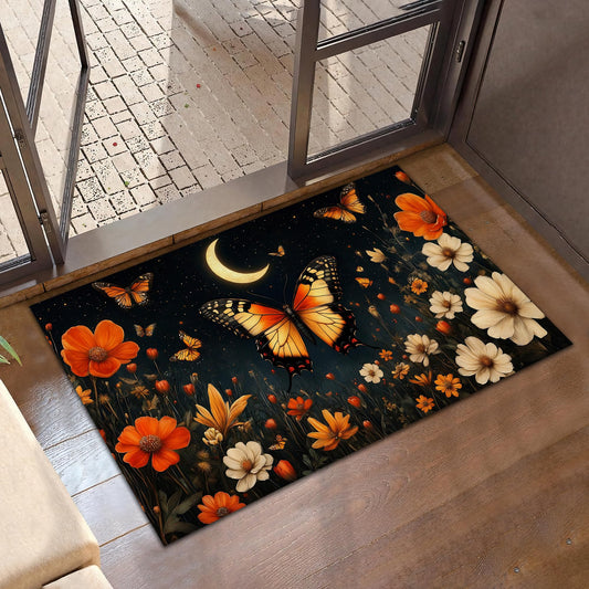 CXULIN Door Mat, Vintage Flower Butterfly Rugs for Front Door,Non-Slip Garden Wildflowers Low Profile Indoor Outdoor Welcome Mat for Entry Patio, Porch, Hallways,Kitchen 30 x 17 Inch