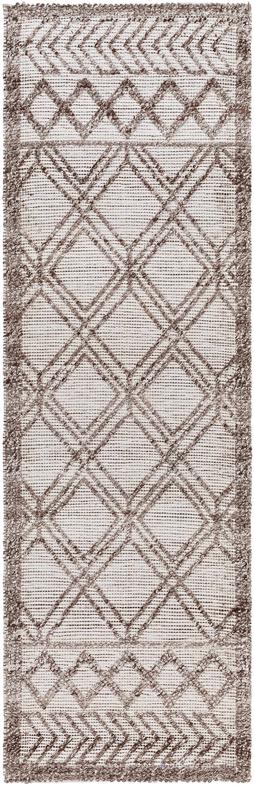 Hauteloom Whitney Recycled Material Area Rug - Geometric Diamond Trellis Lattice Border - Bohemian Transitional Moroccan Boho Tribal - Beige, Dark Brown, Cream, Brown, Taupe - 5' x 7'6"