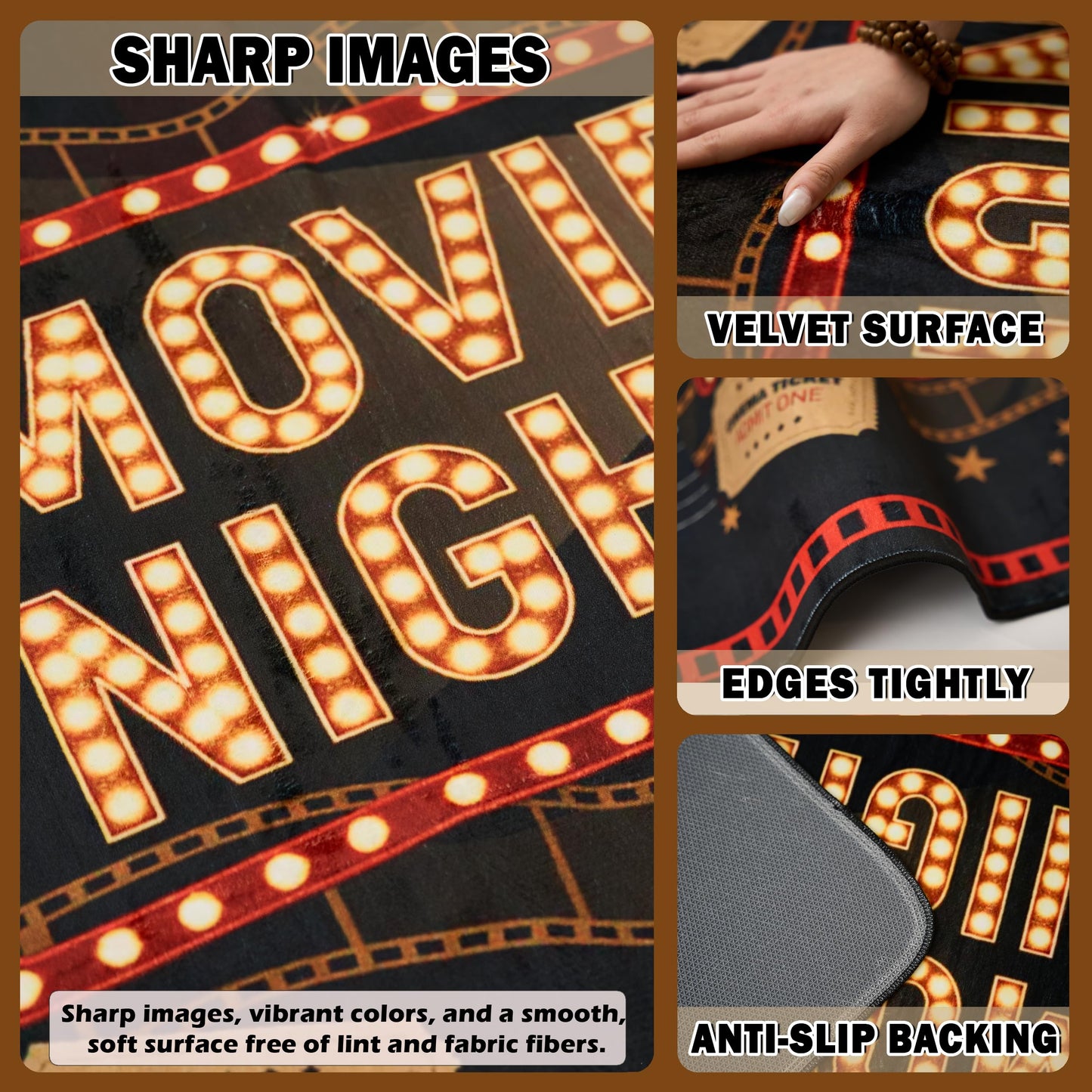 Movie Theater Rug 3x5 ft for Home Theater Room, New Materials, Non-Slip, Stain Resistant, Waterproof, Easy to Clean, Cinema Theme Carpet for Movie Room, Media Room 02