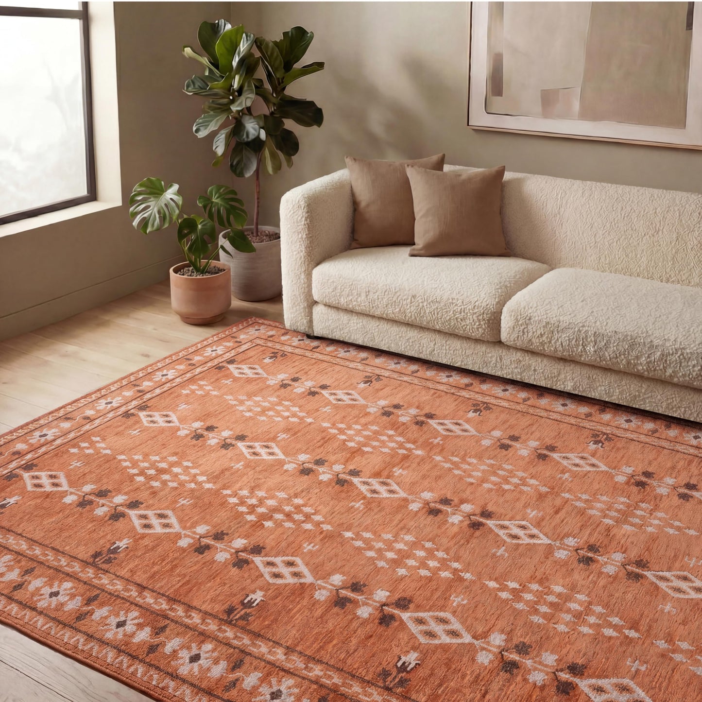 Revival Rugs Garland 5'x8' Washable Area Rug for Living Room Bedroom Dining Room - Oeko-TEX Certified, Peach