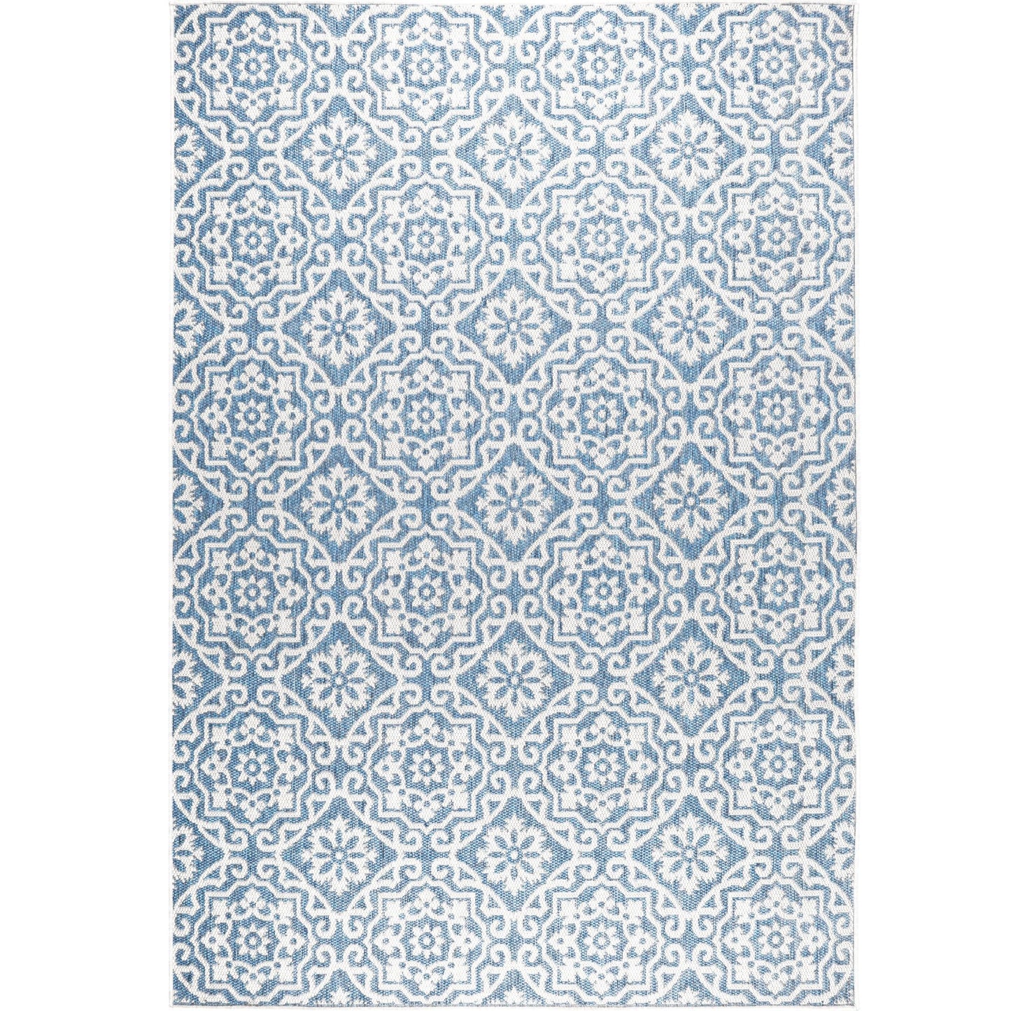 Nicole Miller New York Patio Country Julia Transitional Geometric Indoor/Outdoor Area Rug, Blue/Grey, 3'11"x5'2"