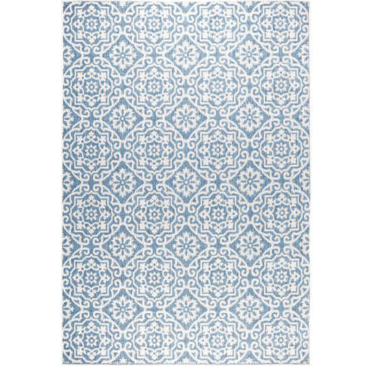Nicole Miller New York Patio Country Julia Transitional Geometric Indoor/Outdoor Area Rug, Blue/Grey, 3'11"x5'2"