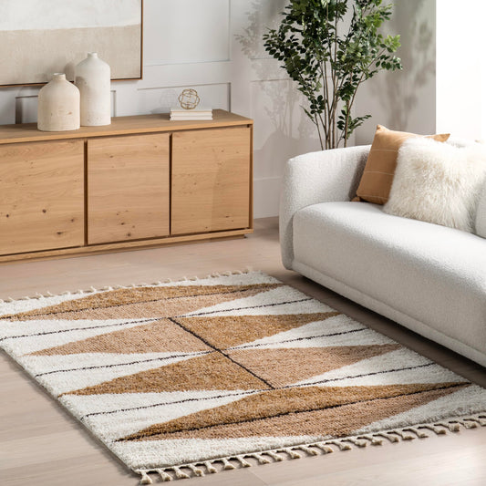 Nuloom Kali Light Brown, 4' x 6', Tribal Abstract, Shag, Soft and Plush, High Traffic, Stain Resistant, Easy Clean, Durable Area Rug for Bedroom, Living Room, Dining Space, Den, Foyer, Entryway