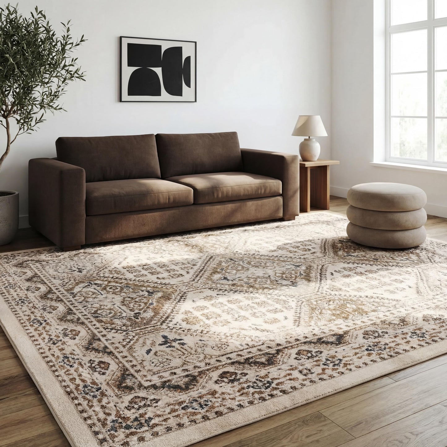 nuLOOM 9x12 Becca Traditional Tiled Area Rug, Beige, Faded Transitional Design, Stain Resistant, For Bedroom, Dining Room, Living Room, Hallway, Office, Kitchen, Entryway