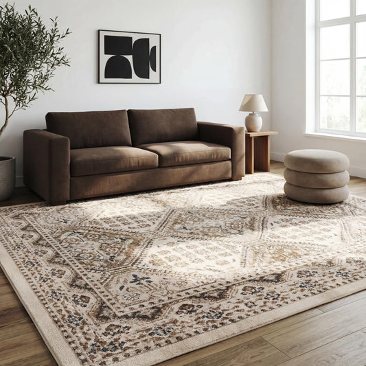 nuLOOM 9x12 Becca Traditional Tiled Area Rug, Beige, Faded Transitional Design, Stain Resistant, For Bedroom, Dining Room, Living Room, Hallway, Office, Kitchen, Entryway