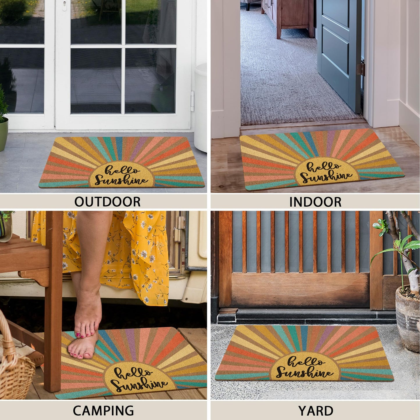 XLDLIOO Boho Sunshine Door Mat, Spring Doormats, Classroom Welcome Mat, Summer Hello Sunshine Welcome Front Door Mat Indoor Outdoor Entrance, Boho Artificial Coir Doormat Rugs for Patio 30x17in