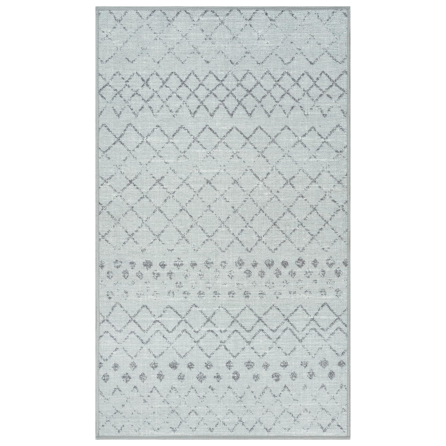 GLN Rugs Contemporary - Timgad - Machine Washable Runner Rug, Modern Washable, Non Slip, Low Pile Chenille Area Rug, Hallway, Bedroom, Kitchen Rug - Easy Clean (2'6" x 7' Gray 0166)