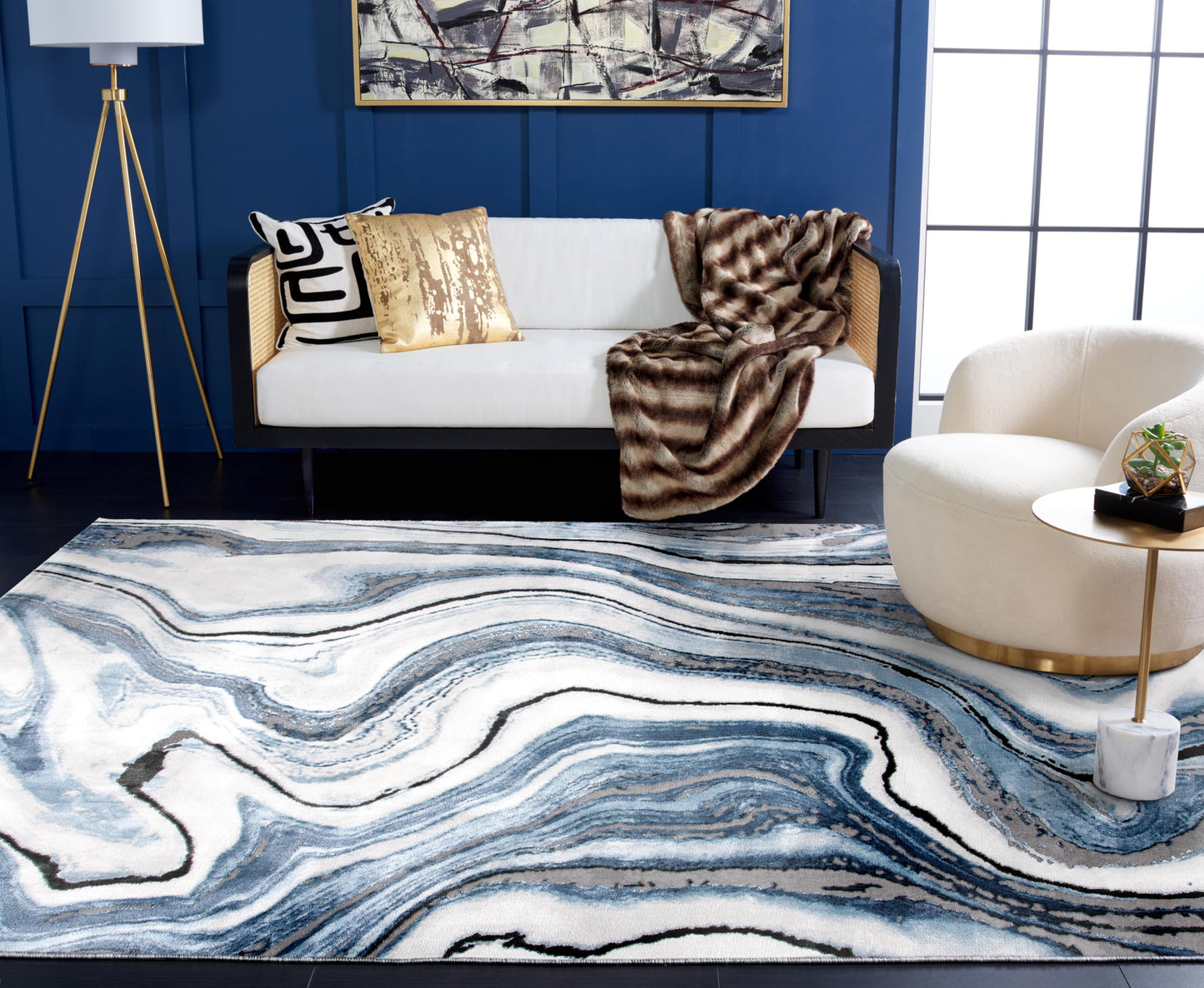 SAFAVIEH Craft Collection Area Rug - 6'7" x 9', Blue & Grey, Modern Abstract Design, Non-Shedding & Easy Care, Ideal for High Traffic Areas in Living Room, Bedroom (CFT819M)